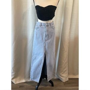 ZARA Denim Maxi Skirt High Waist Front Slit Light Wash Gray 100% Cotton Size XS